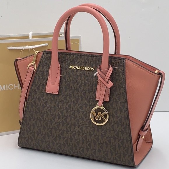 Michael Kors Avril Small Logo Top-Zip Satchel Sunset Rose - Picture 2 of 16